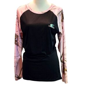 Mossy Oak Pink and Black Camo Long Sleeve Top Lightweight Women's XL